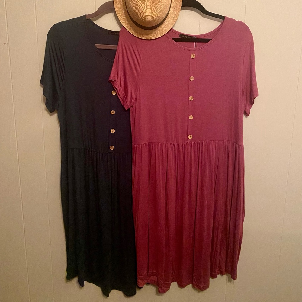 2 Women's Summer Casual Loose Swing T-Shirt Dresses with Pockets